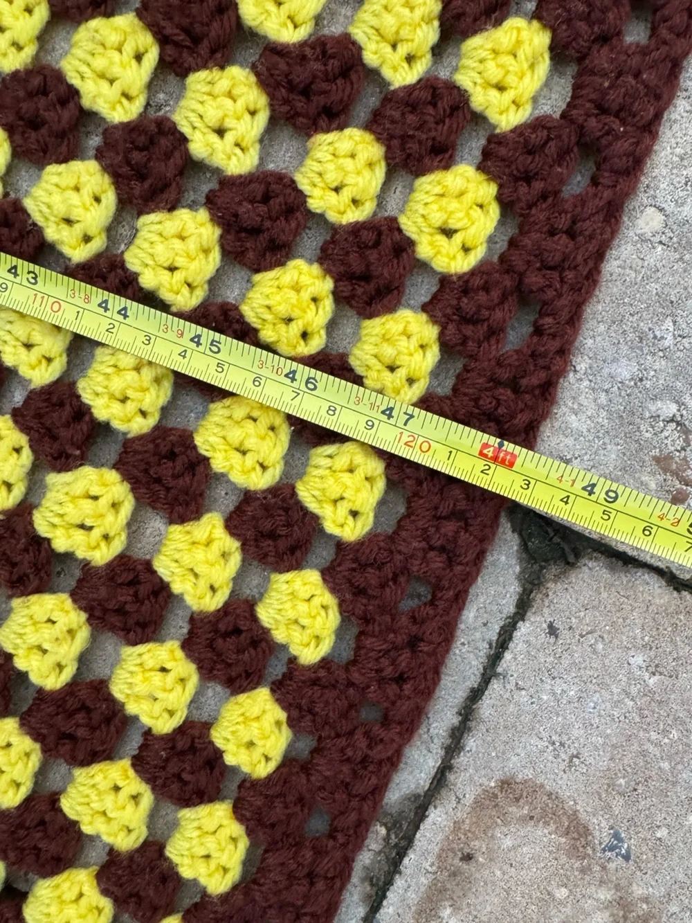 Handmade Crochet Granny Square Throw Blanket – Brown & Yellow – Approx. 50” x 50